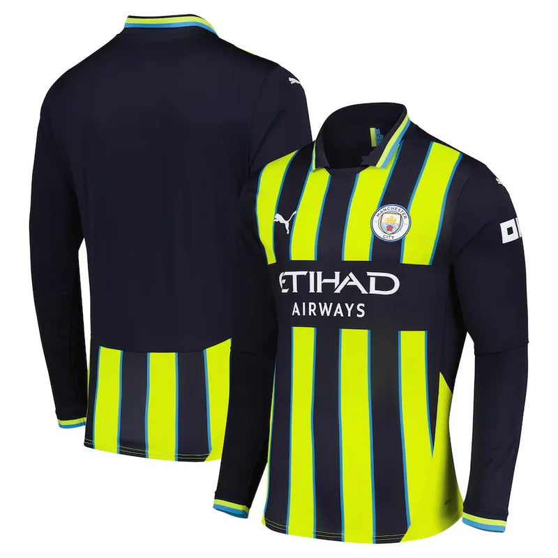 Camisa Manchester City Away 24/25 Manga Longa - Azul y Amarillo