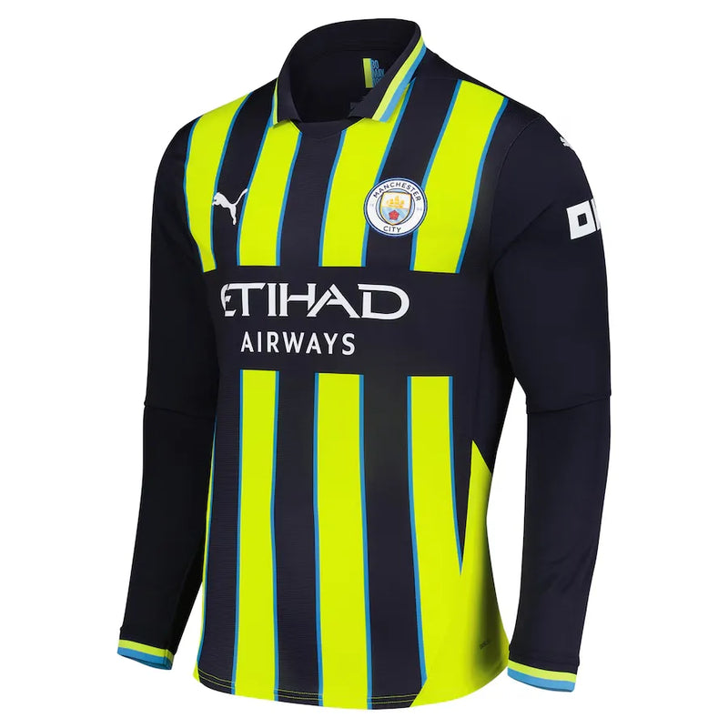 Camisa Manchester City Away 24/25 Manga Longa - Azul y Amarillo